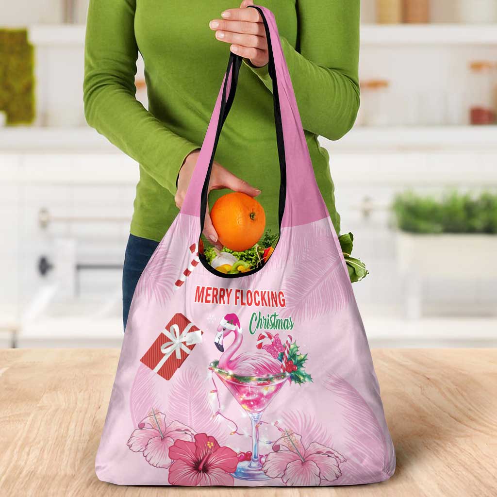 Bahamas Flamingo Christmas Grocery Bag Merry Flocking
