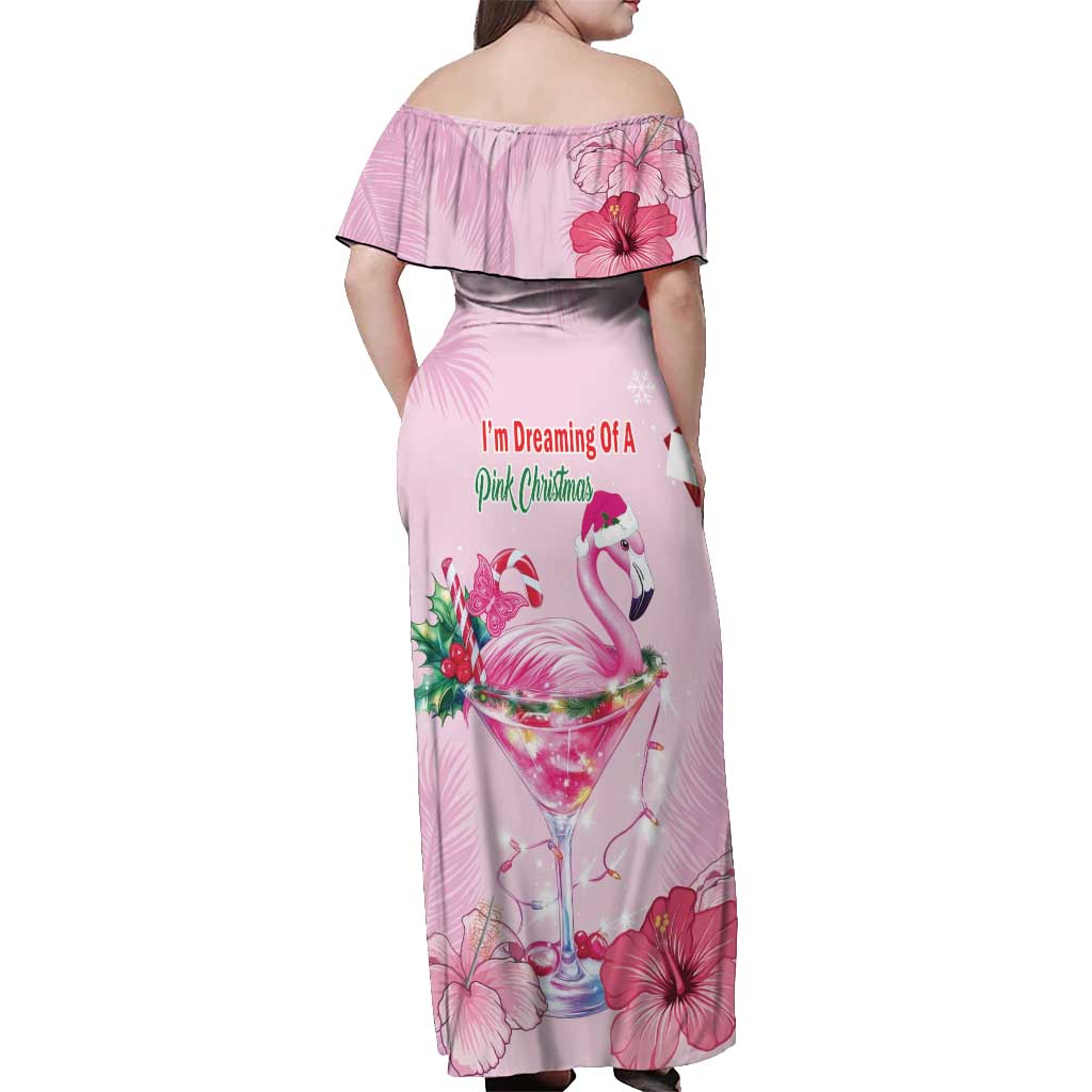 Bahamas Flamingo Christmas Off Shoulder Maxi Dress Merry Flocking - Wonder Print Shop