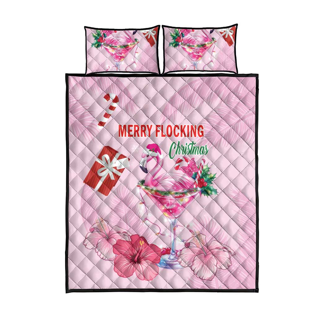 Bahamas Flamingo Christmas Quilt Bed Set Merry Flocking - Wonder Print Shop