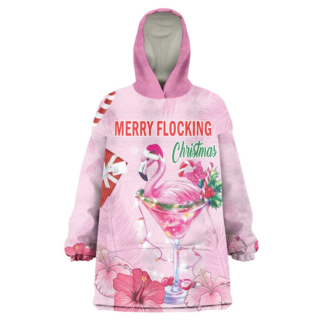 Bahamas Flamingo Christmas Wearable Blanket Hoodie Merry Flocking - Wonder Print Shop