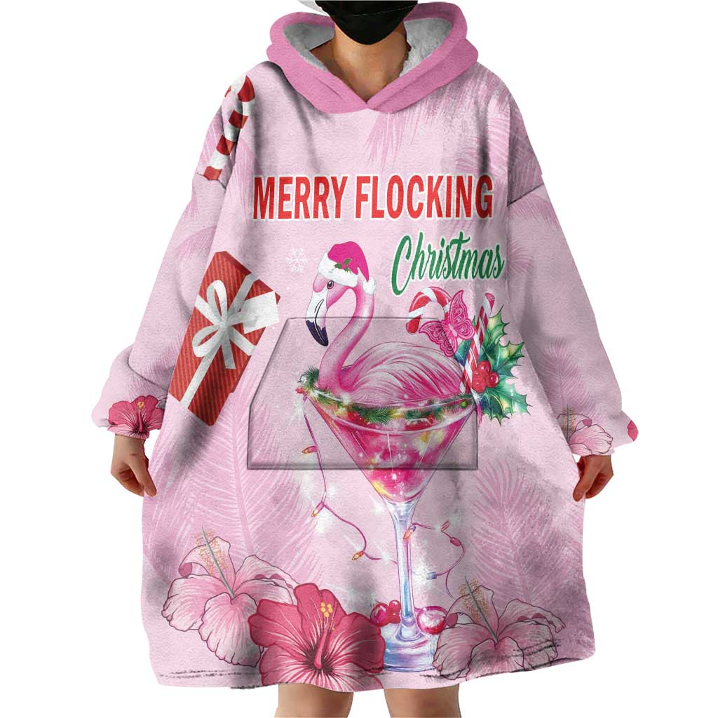 Bahamas Flamingo Christmas Wearable Blanket Hoodie Merry Flocking - Wonder Print Shop