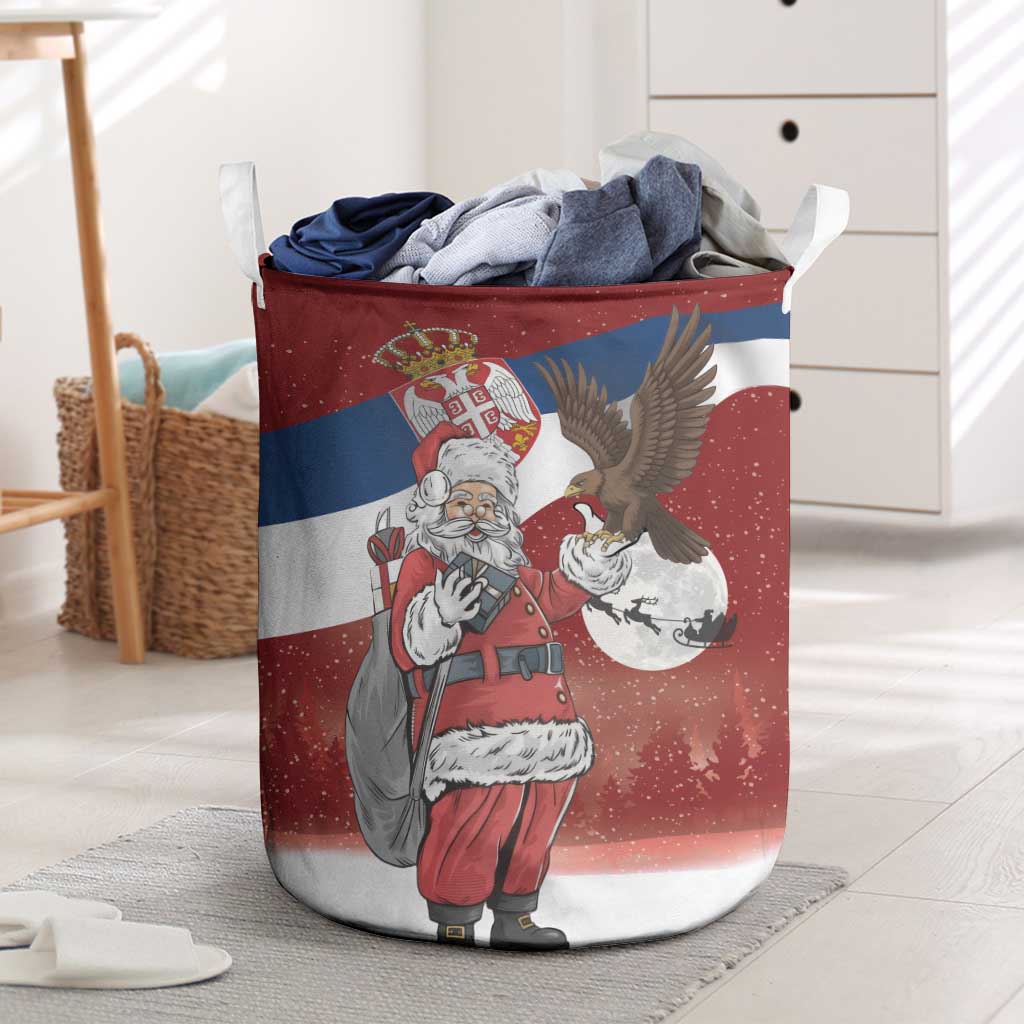 Serbia Santa Christmas Laundry Basket Christmas Serbian Eagle Flag Style - Wonder Print Shop
