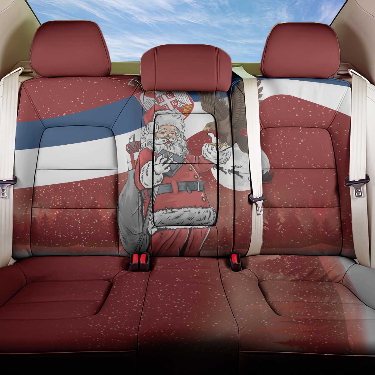 Serbia Santa Christmas Back Car Seat Cover Christmas Serbian Eagle Flag Style - Wonder Print Shop