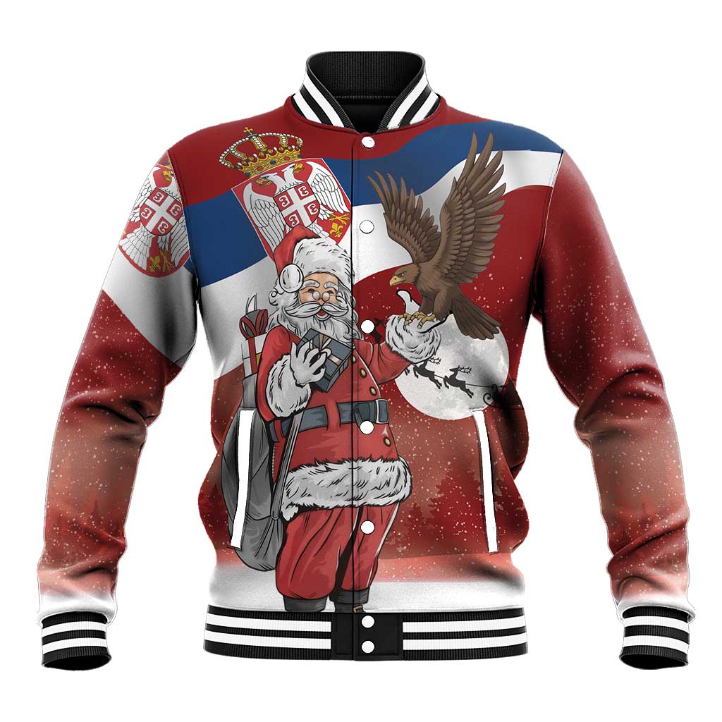 Serbia Santa Christmas Baseball Jacket Christmas Serbian Eagle Flag Style - Wonder Print Shop
