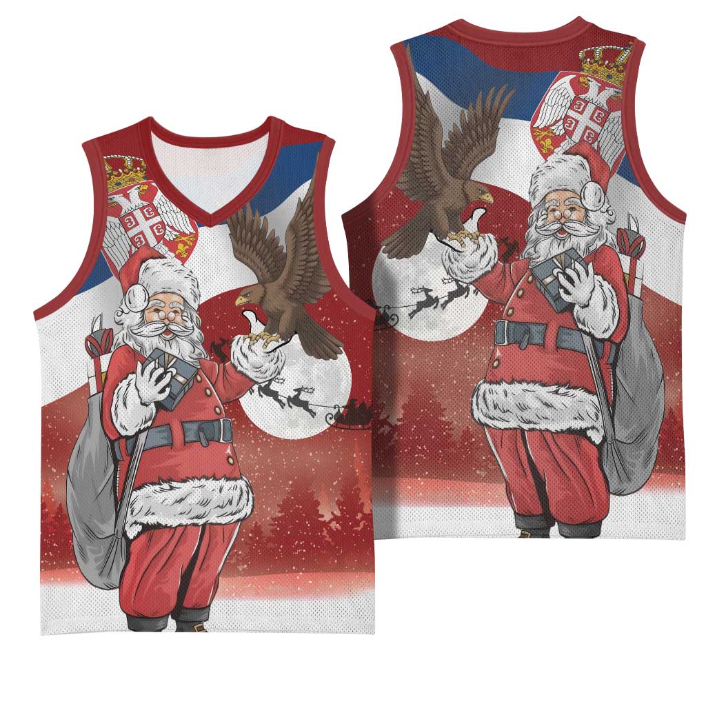 Serbia Santa Christmas Basketball Jersey Christmas Serbian Eagle Flag Style - Wonder Print Shop