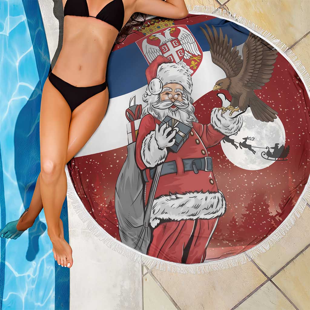 Serbia Santa Christmas Beach Blanket Christmas Serbian Eagle Flag Style - Wonder Print Shop