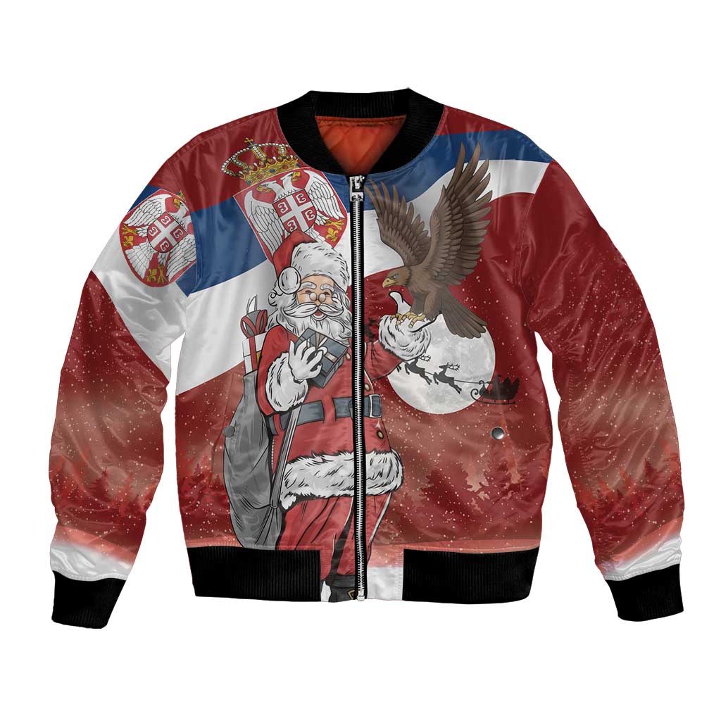 Serbia Santa Christmas Bomber Jacket Christmas Serbian Eagle Flag Style - Wonder Print Shop