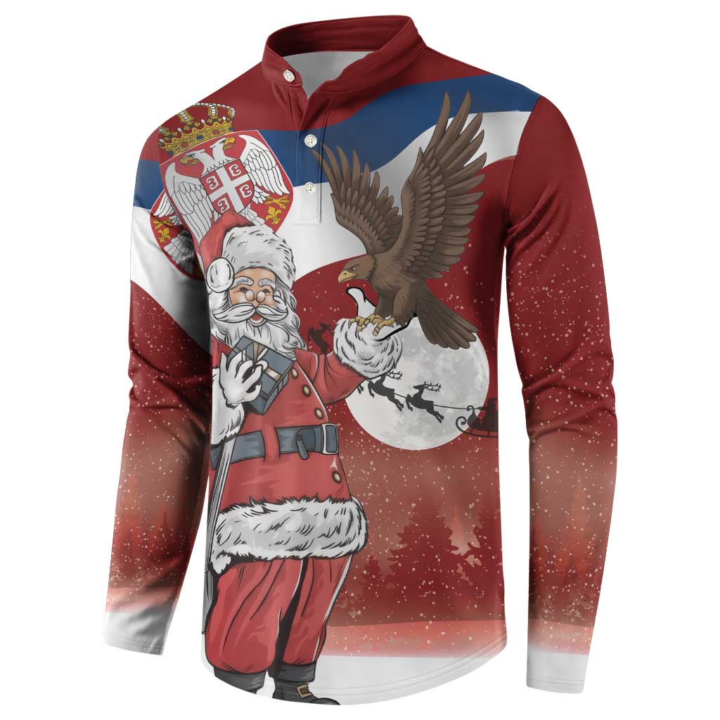 Serbia Santa Christmas Button Sweatshirt Christmas Serbian Eagle Flag Style - Wonder Print Shop