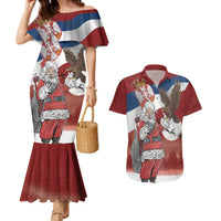 Serbia Santa Christmas Couples Matching Mermaid Dress and Hawaiian Shirt Christmas Serbian Eagle Flag Style - Wonder Print Shop