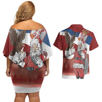 Serbia Santa Christmas Couples Matching Off Shoulder Short Dress and Hawaiian Shirt Christmas Serbian Eagle Flag Style - Wonder Print Shop