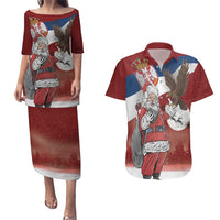 Serbia Santa Christmas Couples Matching Puletasi and Hawaiian Shirt Christmas Serbian Eagle Flag Style - Wonder Print Shop