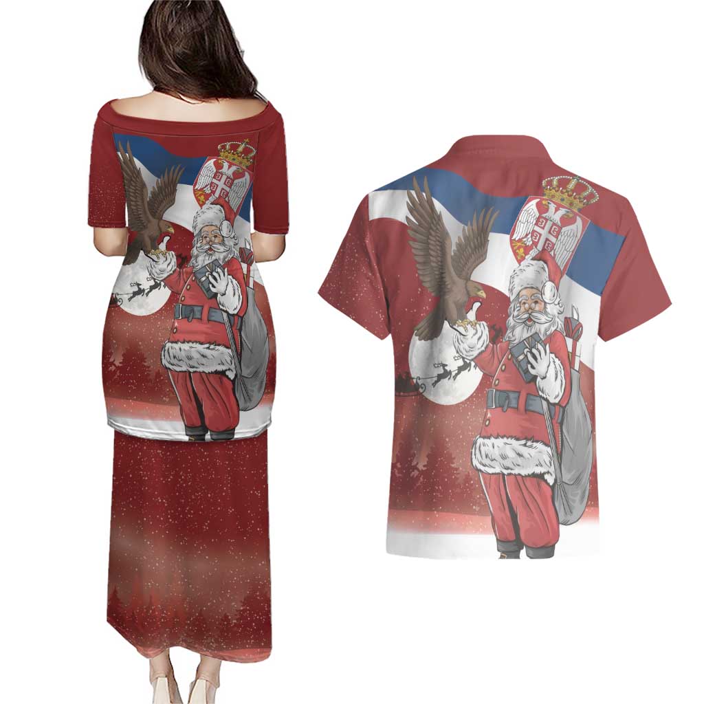Serbia Santa Christmas Couples Matching Puletasi and Hawaiian Shirt Christmas Serbian Eagle Flag Style - Wonder Print Shop