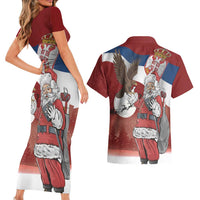Serbia Santa Christmas Couples Matching Short Sleeve Bodycon Dress and Hawaiian Shirt Christmas Serbian Eagle Flag Style - Wonder Print Shop