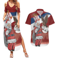 Serbia Santa Christmas Couples Matching Summer Maxi Dress and Hawaiian Shirt Christmas Serbian Eagle Flag Style - Wonder Print Shop