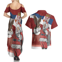 Serbia Santa Christmas Couples Matching Summer Maxi Dress and Hawaiian Shirt Christmas Serbian Eagle Flag Style - Wonder Print Shop