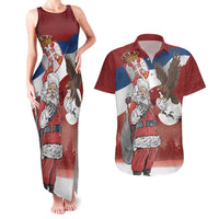 Serbia Santa Christmas Couples Matching Tank Maxi Dress and Hawaiian Shirt Christmas Serbian Eagle Flag Style - Wonder Print Shop