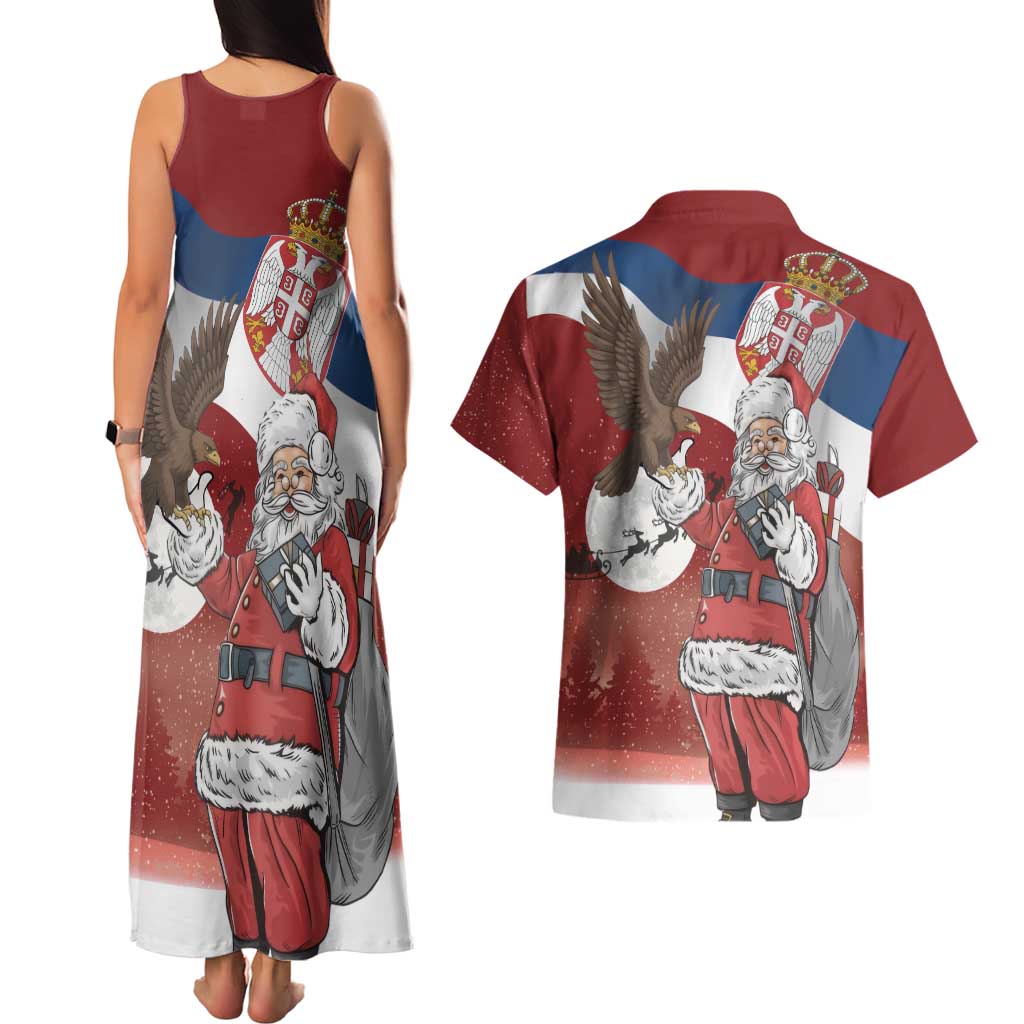 Serbia Santa Christmas Couples Matching Tank Maxi Dress and Hawaiian Shirt Christmas Serbian Eagle Flag Style - Wonder Print Shop