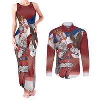 Serbia Santa Christmas Couples Matching Tank Maxi Dress and Long Sleeve Button Shirt Christmas Serbian Eagle Flag Style - Wonder Print Shop