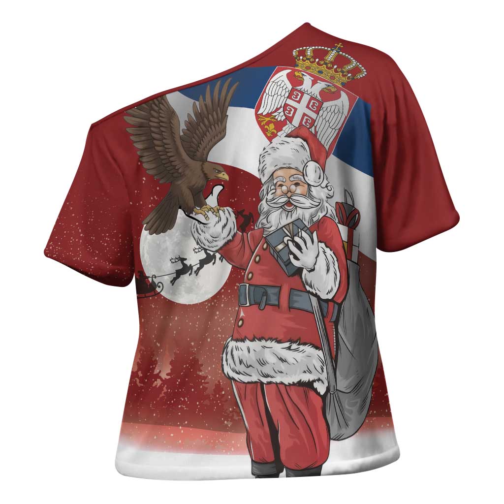 Serbia Santa Christmas Cross Shoulder Shirt Christmas Serbian Eagle Flag Style - Wonder Print Shop