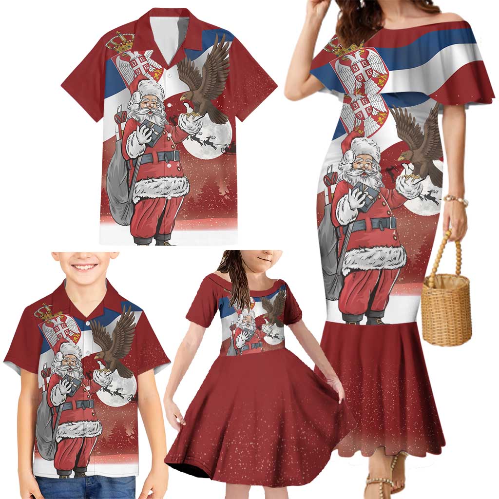 Serbia Santa Christmas Family Matching Mermaid Dress and Hawaiian Shirt Christmas Serbian Eagle Flag Style - Wonder Print Shop