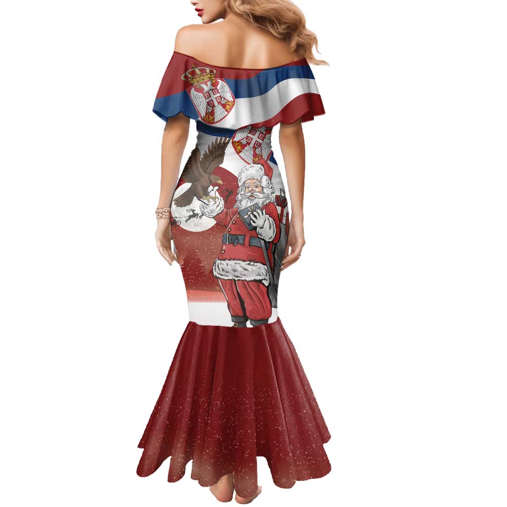 Serbia Santa Christmas Family Matching Mermaid Dress and Hawaiian Shirt Christmas Serbian Eagle Flag Style - Wonder Print Shop