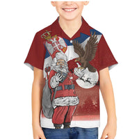 Serbia Santa Christmas Family Matching Mermaid Dress and Hawaiian Shirt Christmas Serbian Eagle Flag Style - Wonder Print Shop