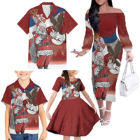 Serbia Santa Christmas Family Matching Off The Shoulder Long Sleeve Dress and Hawaiian Shirt Christmas Serbian Eagle Flag Style - Wonder Print Shop