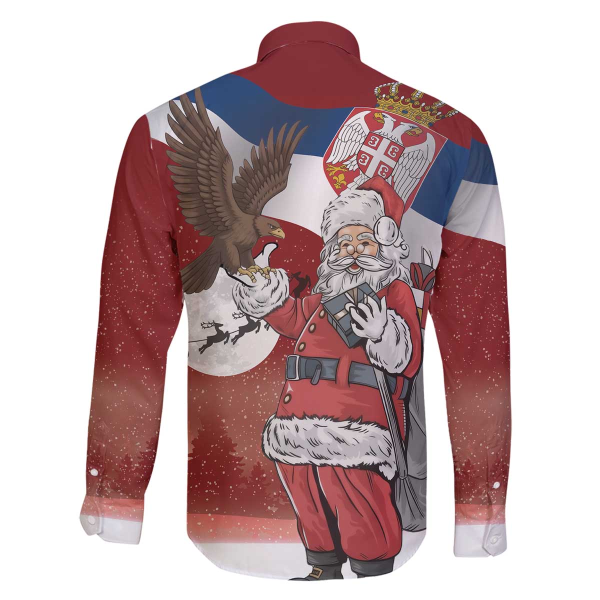 Serbia Santa Christmas Family Matching Off The Shoulder Long Sleeve Dress and Hawaiian Shirt Christmas Serbian Eagle Flag Style - Wonder Print Shop