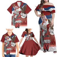 Serbia Santa Christmas Family Matching Off Shoulder Maxi Dress and Hawaiian Shirt Christmas Serbian Eagle Flag Style - Wonder Print Shop