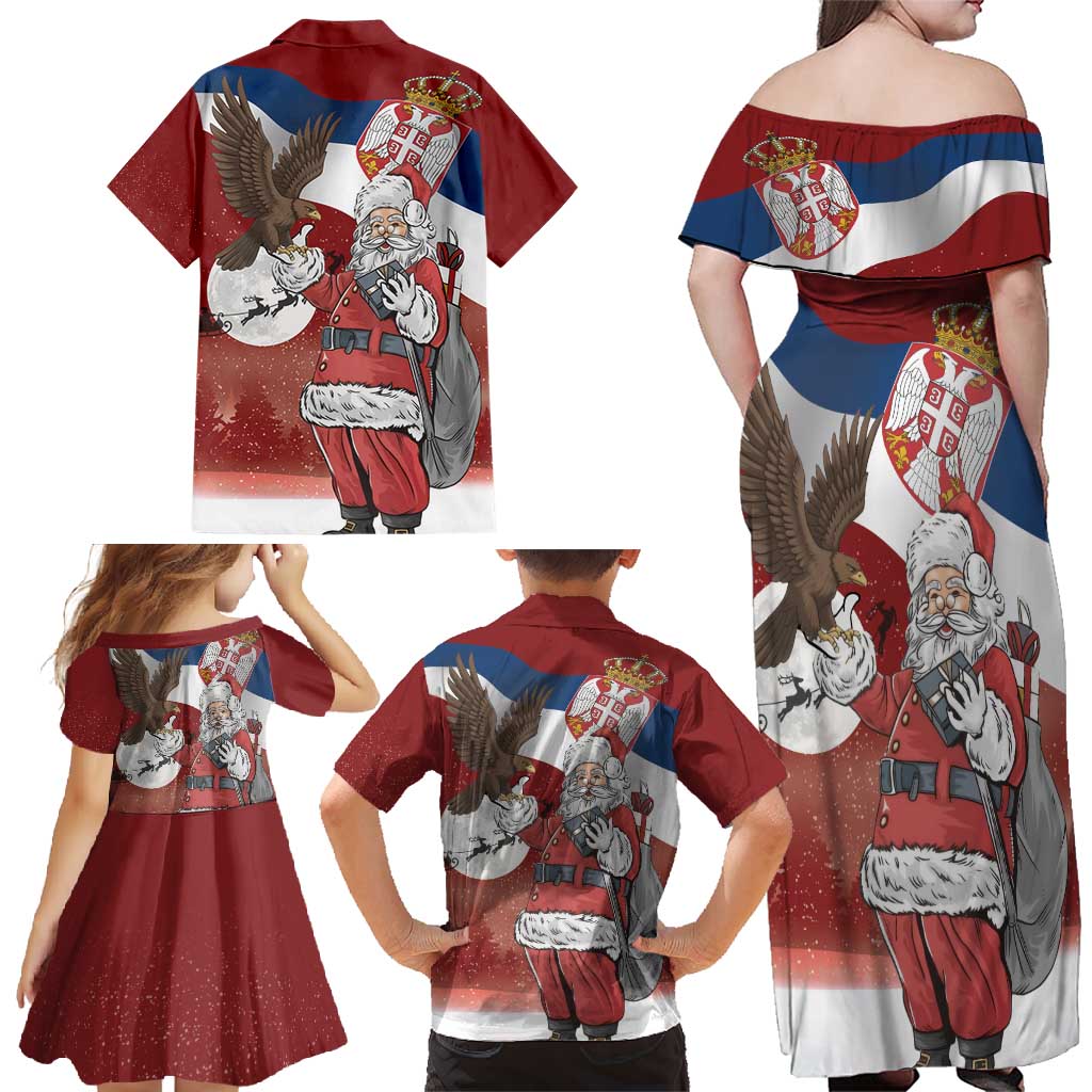 Serbia Santa Christmas Family Matching Off Shoulder Maxi Dress and Hawaiian Shirt Christmas Serbian Eagle Flag Style - Wonder Print Shop
