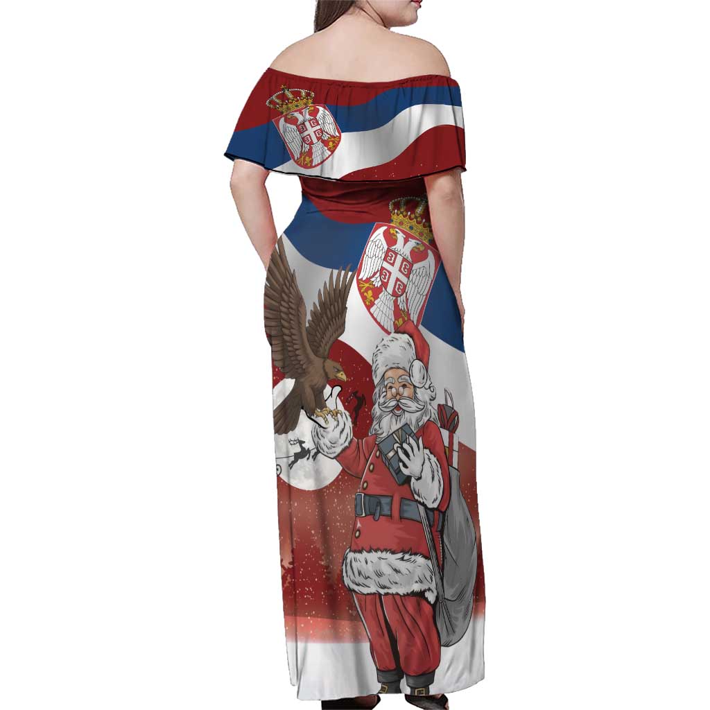 Serbia Santa Christmas Family Matching Off Shoulder Maxi Dress and Hawaiian Shirt Christmas Serbian Eagle Flag Style - Wonder Print Shop