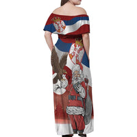Serbia Santa Christmas Family Matching Off Shoulder Maxi Dress and Hawaiian Shirt Christmas Serbian Eagle Flag Style - Wonder Print Shop