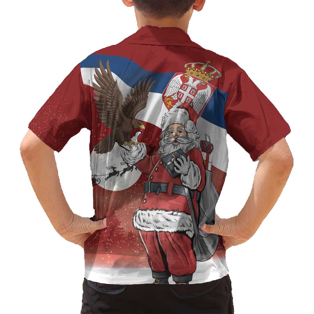 Serbia Santa Christmas Family Matching Off Shoulder Short Dress and Hawaiian Shirt Christmas Serbian Eagle Flag Style - Wonder Print Shop
