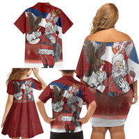 Serbia Santa Christmas Family Matching Off Shoulder Short Dress and Hawaiian Shirt Christmas Serbian Eagle Flag Style - Wonder Print Shop