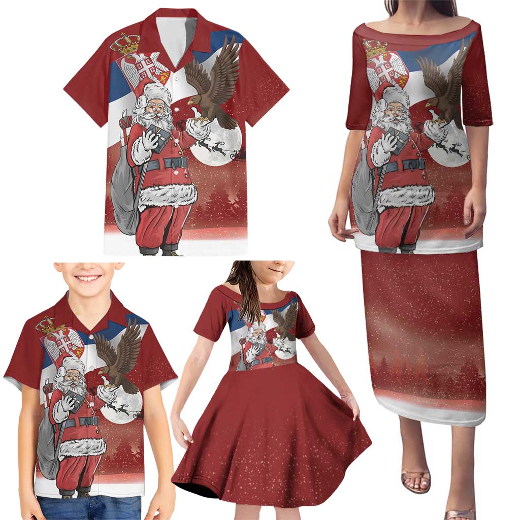 Serbia Santa Christmas Family Matching Puletasi and Hawaiian Shirt Christmas Serbian Eagle Flag Style - Wonder Print Shop