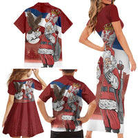 Serbia Santa Christmas Family Matching Short Sleeve Bodycon Dress and Hawaiian Shirt Christmas Serbian Eagle Flag Style - Wonder Print Shop