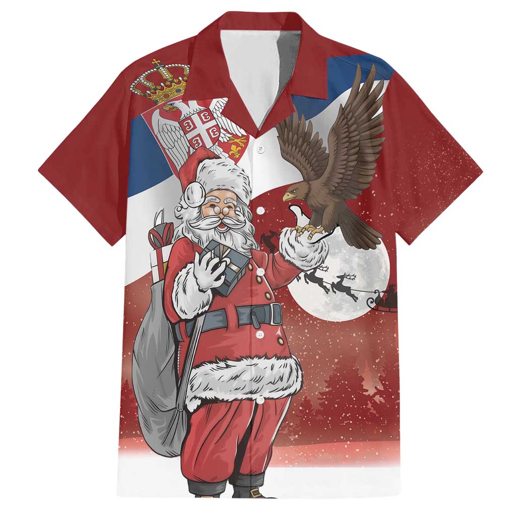 Serbia Santa Christmas Family Matching Short Sleeve Bodycon Dress and Hawaiian Shirt Christmas Serbian Eagle Flag Style - Wonder Print Shop