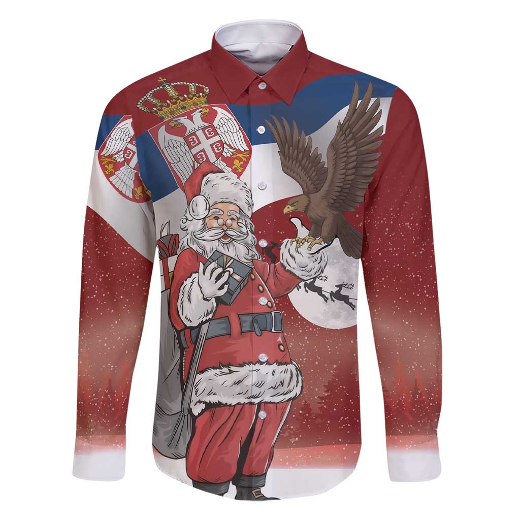 Serbia Santa Christmas Family Matching Short Sleeve Bodycon Dress and Hawaiian Shirt Christmas Serbian Eagle Flag Style - Wonder Print Shop