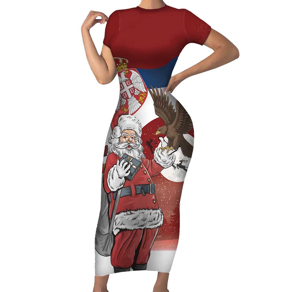 Serbia Santa Christmas Family Matching Short Sleeve Bodycon Dress and Hawaiian Shirt Christmas Serbian Eagle Flag Style - Wonder Print Shop