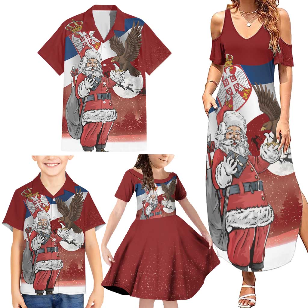 Serbia Santa Christmas Family Matching Summer Maxi Dress and Hawaiian Shirt Christmas Serbian Eagle Flag Style - Wonder Print Shop