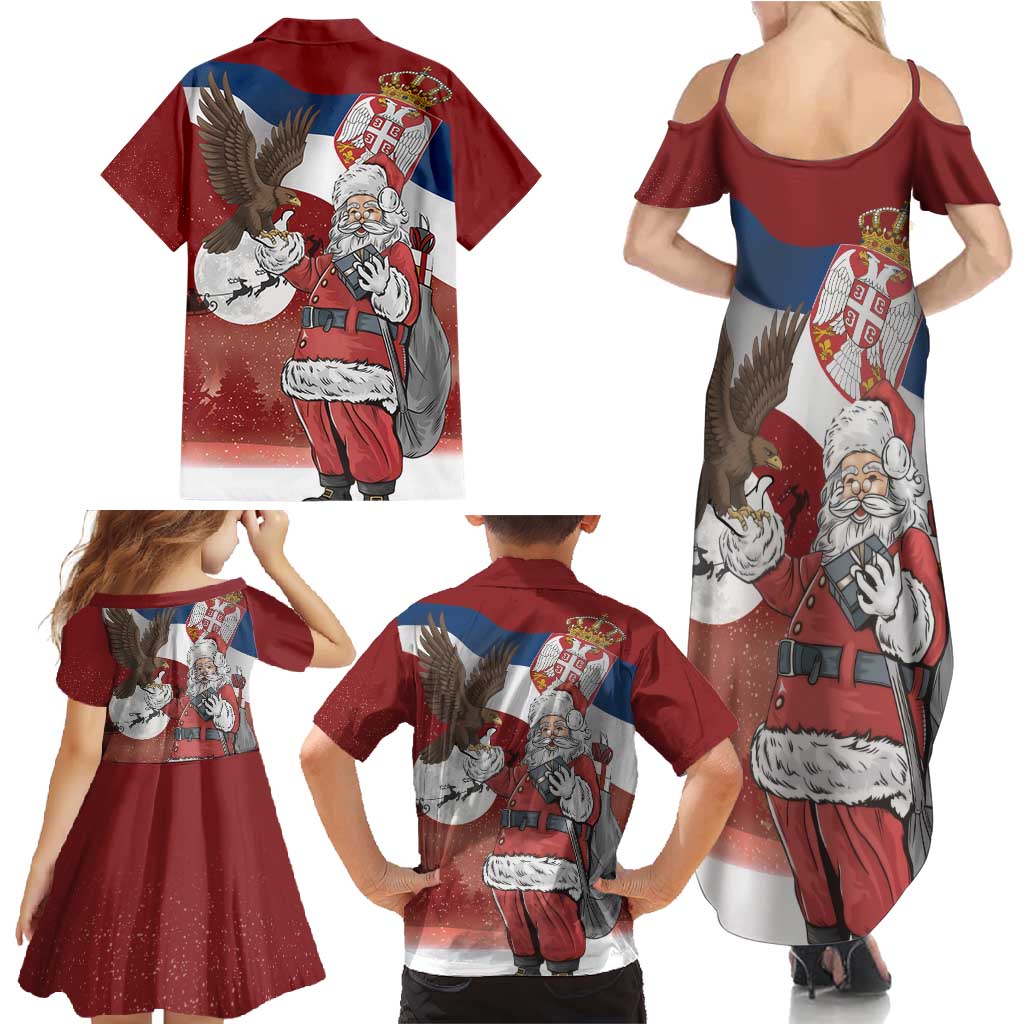 Serbia Santa Christmas Family Matching Summer Maxi Dress and Hawaiian Shirt Christmas Serbian Eagle Flag Style - Wonder Print Shop