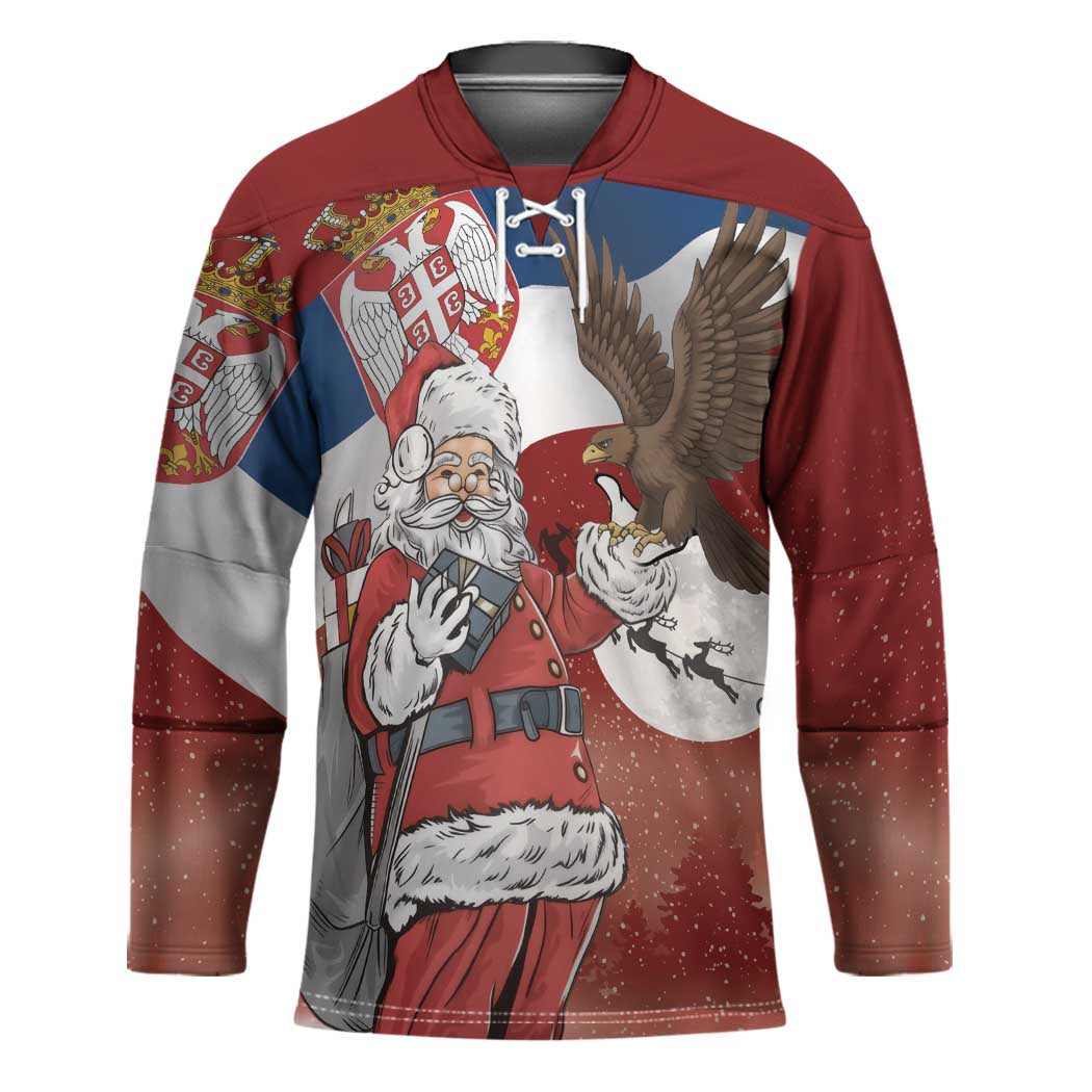 Serbia Santa Christmas Hockey Jersey Christmas Serbian Eagle Flag Style - Wonder Print Shop