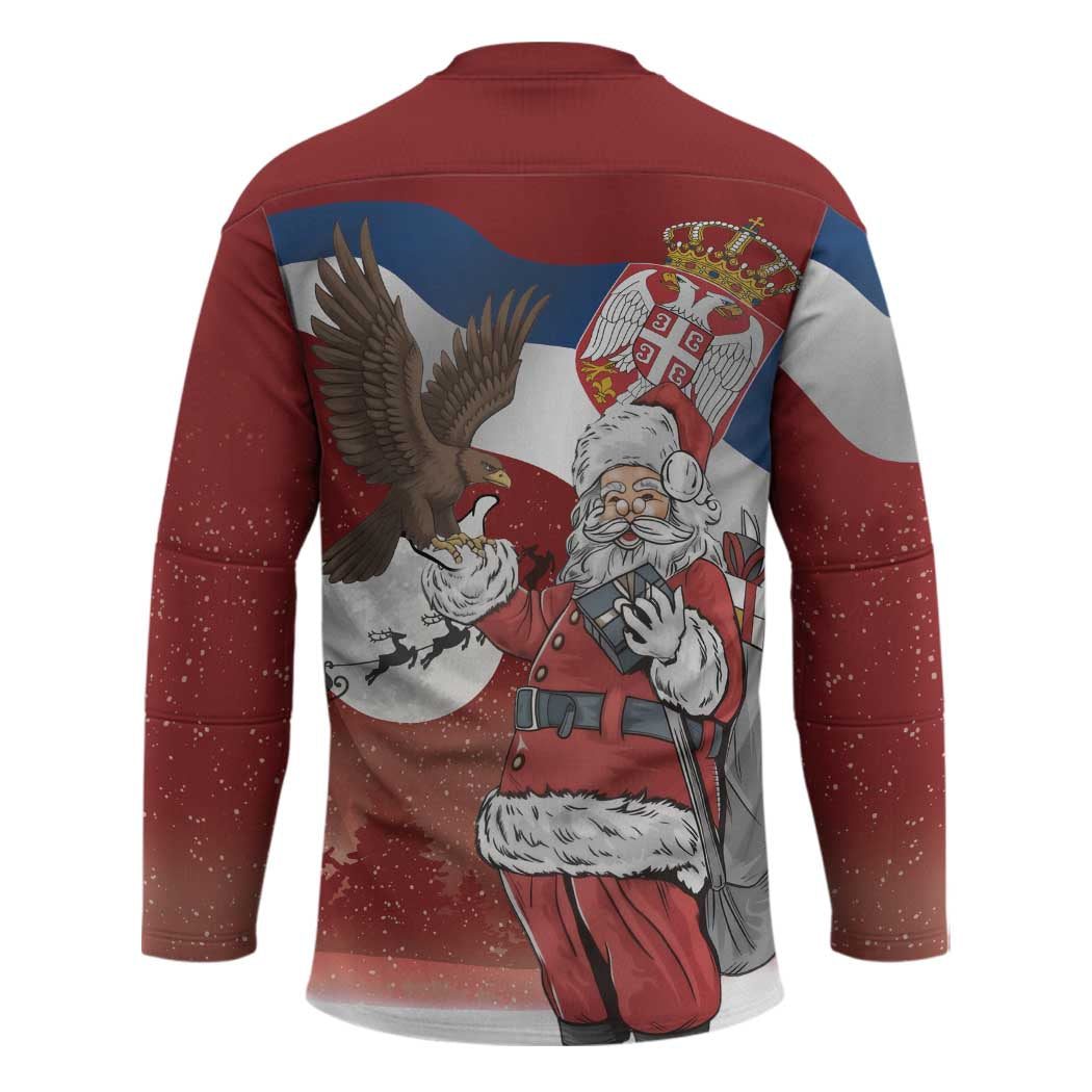 Serbia Santa Christmas Hockey Jersey Christmas Serbian Eagle Flag Style - Wonder Print Shop