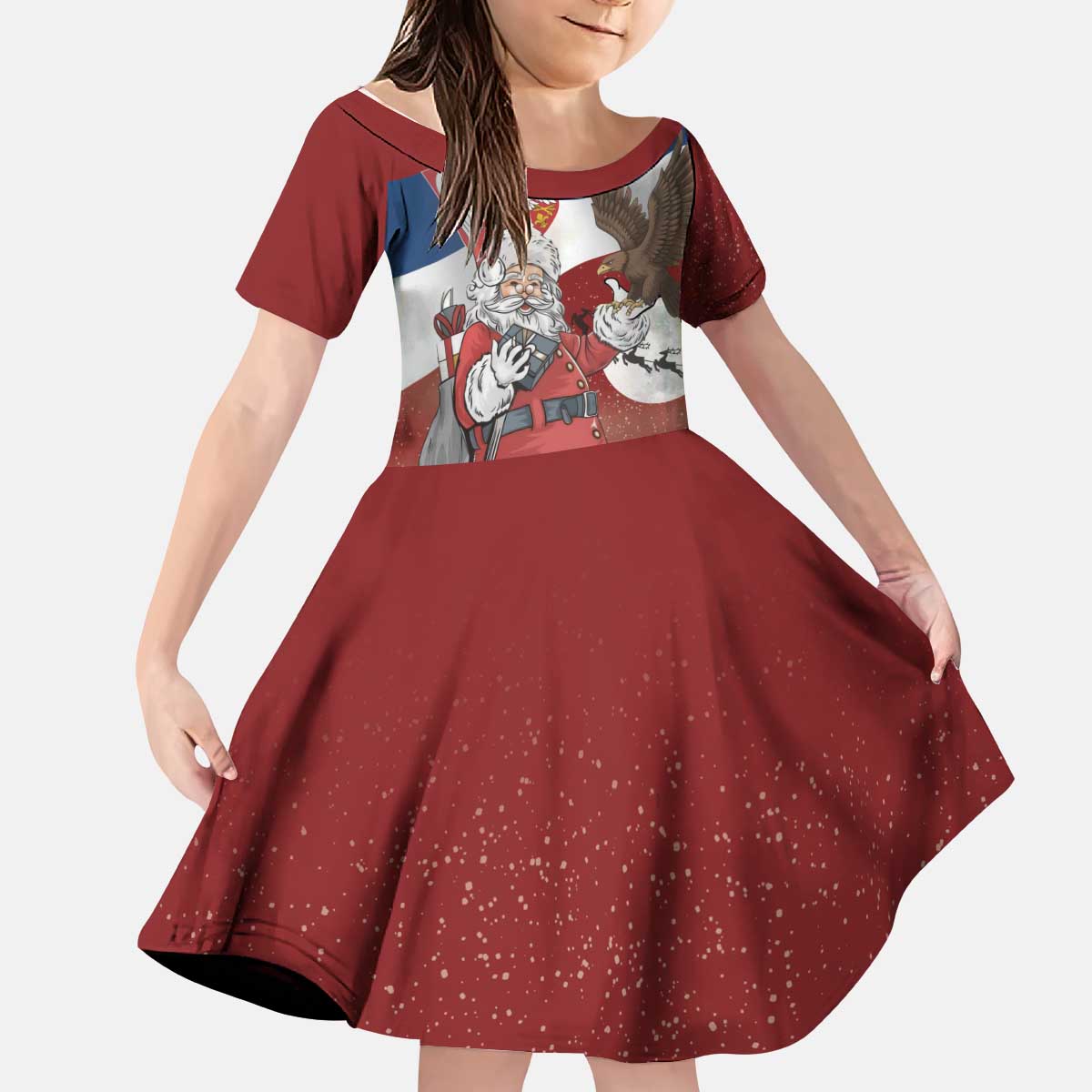 Serbia Santa Christmas Kid Short Sleeve Dress Christmas Serbian Eagle Flag Style - Wonder Print Shop