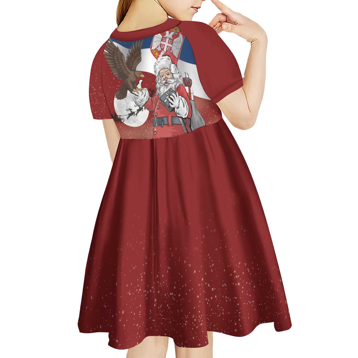 Serbia Santa Christmas Kid Short Sleeve Dress Christmas Serbian Eagle Flag Style - Wonder Print Shop