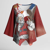 Serbia Santa Christmas Kimono Sleeve Blouse Christmas Serbian Eagle Flag Style - Wonder Print Shop