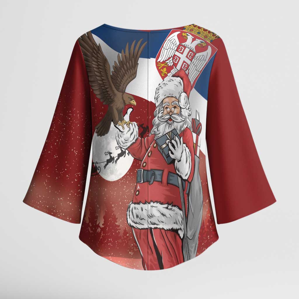 Serbia Santa Christmas Kimono Sleeve Blouse Christmas Serbian Eagle Flag Style - Wonder Print Shop