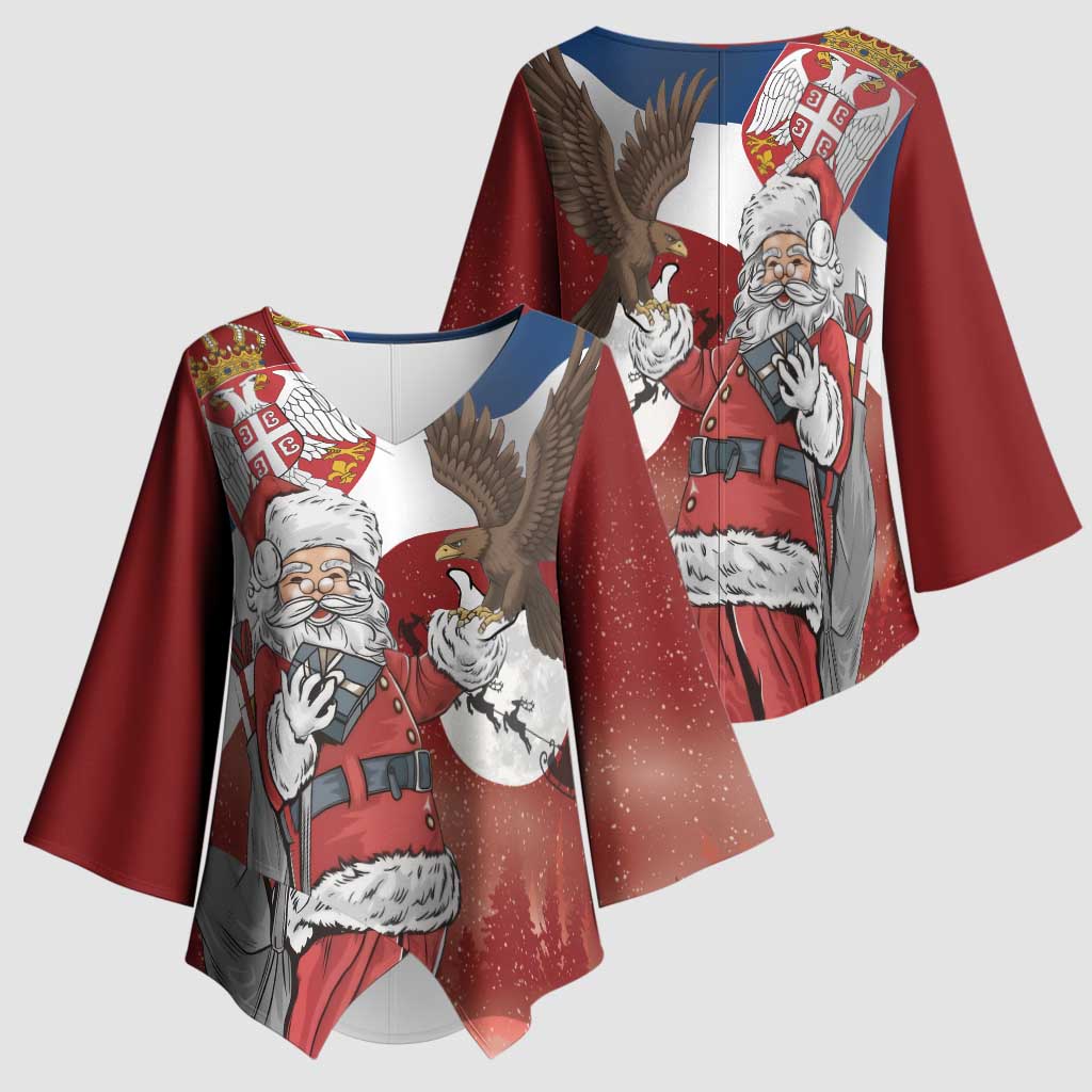 Serbia Santa Christmas Kimono Sleeve Blouse Christmas Serbian Eagle Flag Style - Wonder Print Shop