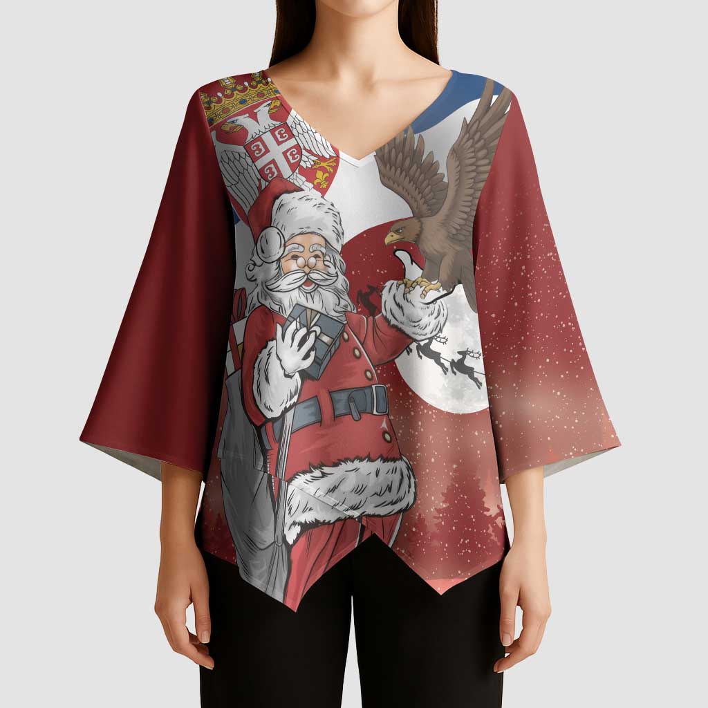 Serbia Santa Christmas Kimono Sleeve Blouse Christmas Serbian Eagle Flag Style - Wonder Print Shop