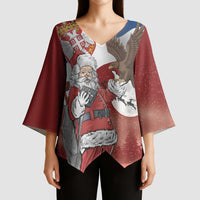 Serbia Santa Christmas Kimono Sleeve Blouse Christmas Serbian Eagle Flag Style - Wonder Print Shop